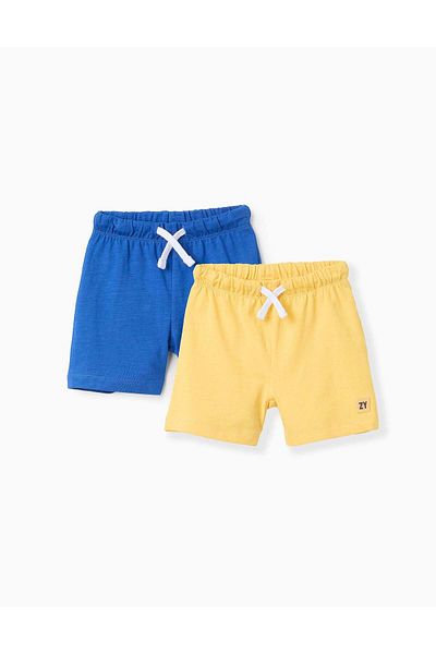Ziddy Pack of 2 Cotton Jersey Shorts for Baby Boys, Blue/Yellow