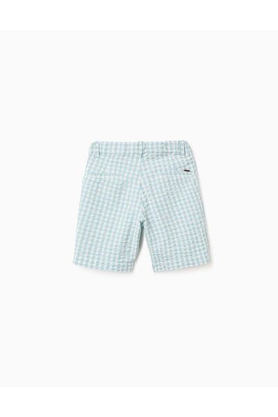 Ziddy Vichy Textured Shorts for Boys 'B&S', Aqua Green