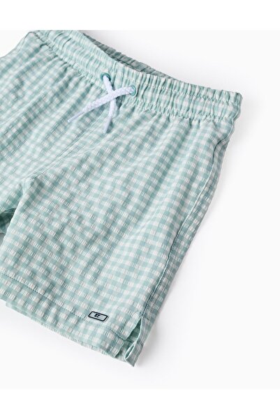 Ziddy Swim Shorts with Vichy Pattern for Boys 'B&S', White/Blue