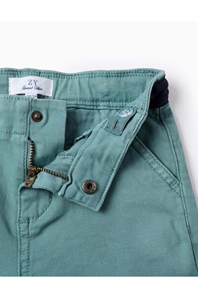 Ziddy Twill Shorts with Contrast Waist for Baby Boys, Turquoise