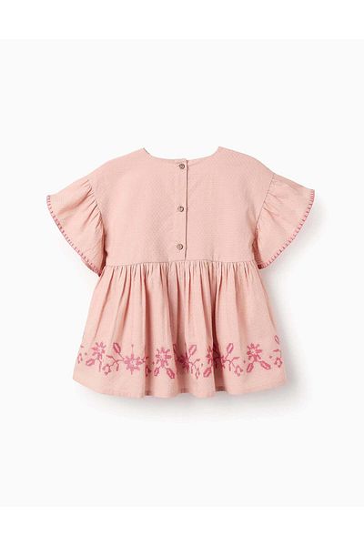 Ziddy Blouse with Texture and Cross-Stitch Embroidery for Girls, Pink