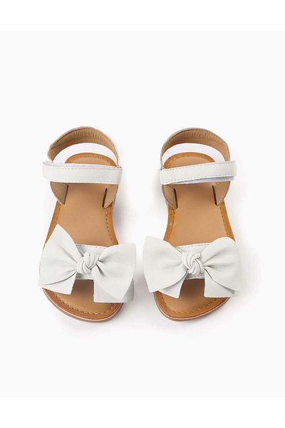 Ziddy Leather Sandals with Bow for Girls, White