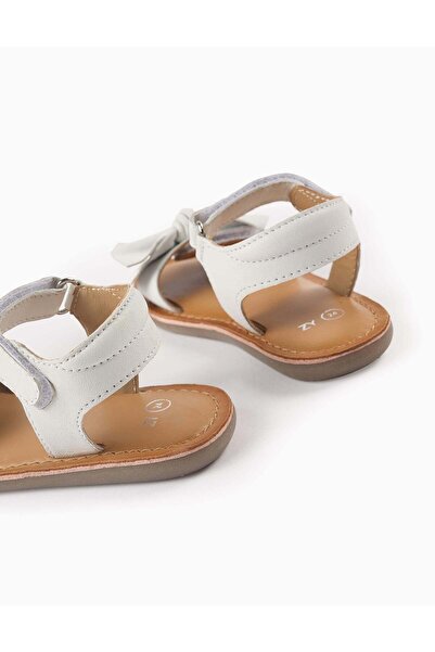 Ziddy Leather Sandals with Bow for Baby Girls, White