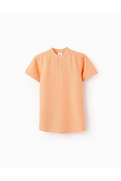 Ziddy Short Sleeve Shirt with Mao Collar for Boys, Orange