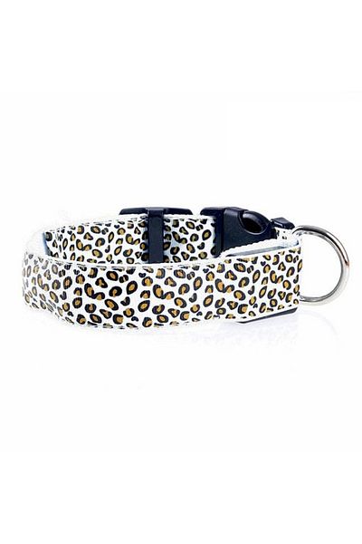 OEM LED collar for dogs and cats, leopard pattern, 36 cm, size S, white