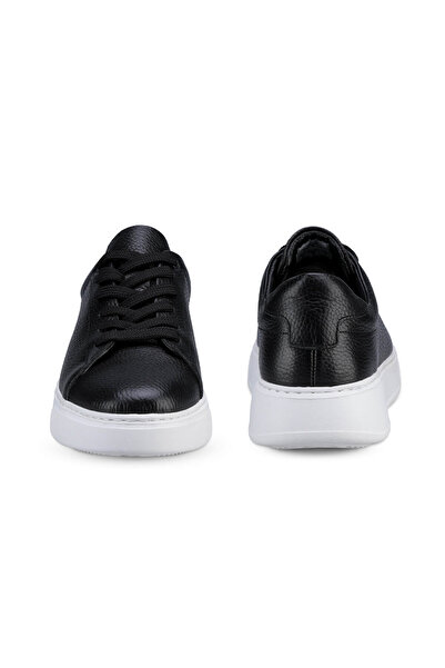 Hatemoğlu Erkek Siyah %100 Deri Esnek Taban Bağcıklı Casual Ayakkabı Sneaker