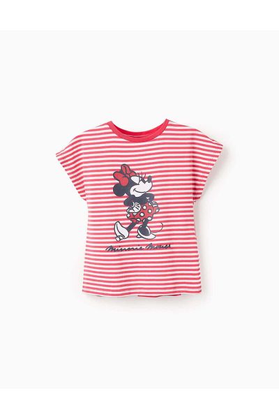 Ziddy Striped T-shirt with Ruffles for Girls 'Minnie Mouse', White/Red