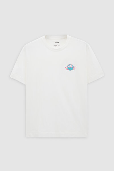 Tween Relaxed Fit Ekru Pickleball Koleksiyon %100 Merserize Pamuk T-Shirt