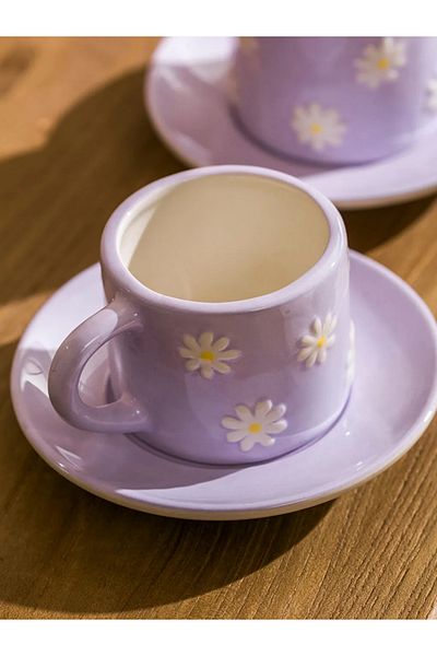 LC Waikiki Lcw Home Lilac Flower Printed 2-Person Porcelain Coffee Cup Set 100 ml