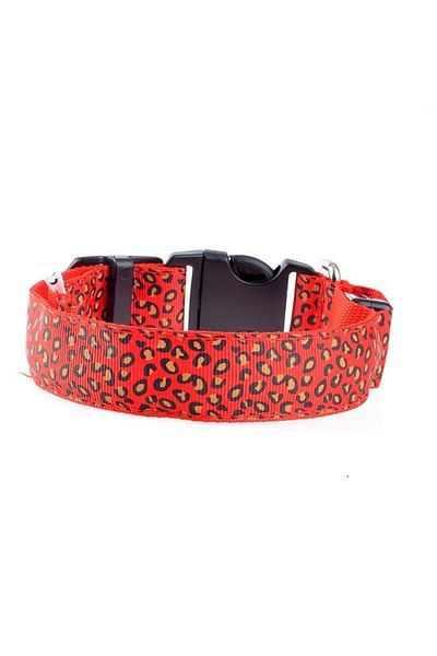 OEM LED collar for dogs and cats, leopard pattern, 40 cm, size M, red