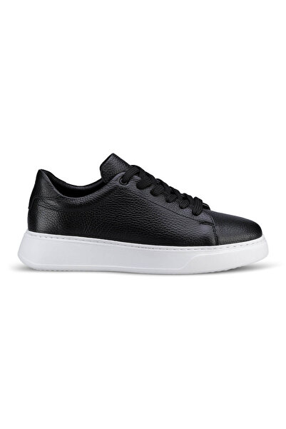 Hatemoğlu Erkek Siyah %100 Deri Esnek Taban Bağcıklı Casual Ayakkabı Sneaker