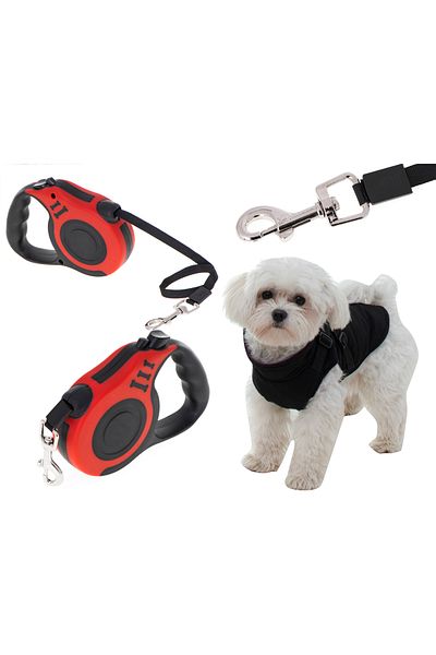 kik Automatic leash 5 m, for dogs and cats, max 14 kg, red