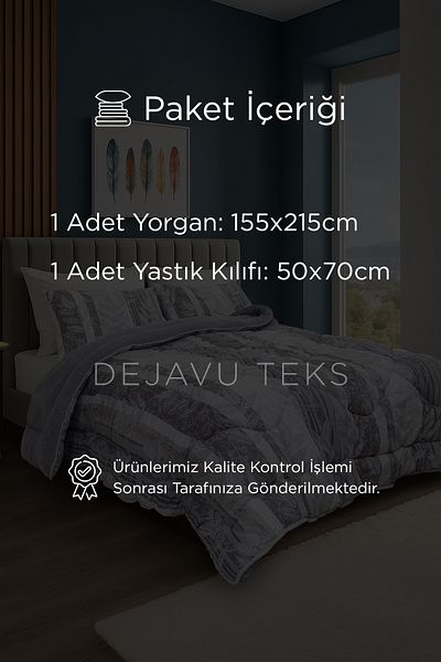 dt dejavu.teks Single Welsoft Quilt Set + 2 Pillowcases |   Cotton Leaf Pattern Double Sided Quilt Set