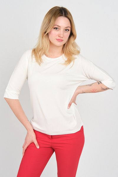 Sistas Women's Three Quarter Sleeve Crew Neck Basic Blouse 22721 Ecru