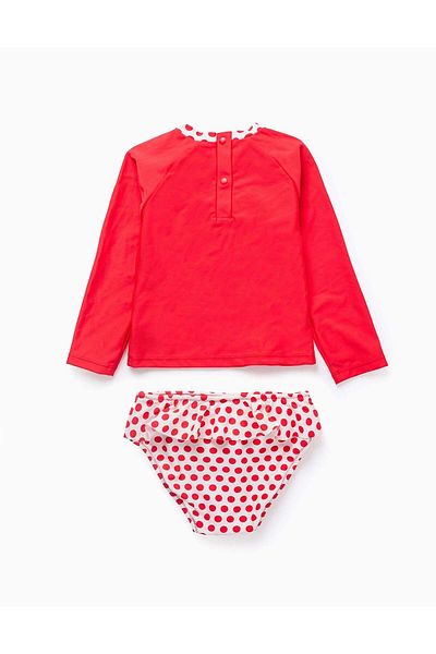 Ziddy Long Sleeve Swimsuit for Girls, White/Red