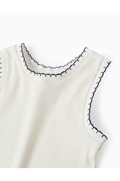 Ziddy Ribbed Tank Top for Girls, White