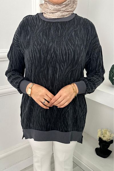 Linvey Zebra Pattern Ribbed Silk Cupra Tunic