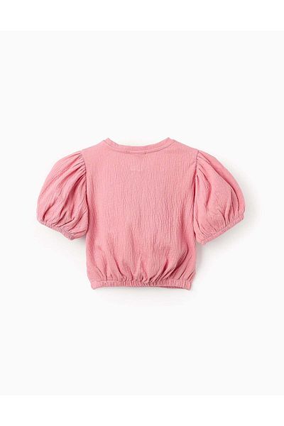 Ziddy Peasant T-shirt with Texture for Girls, Pink