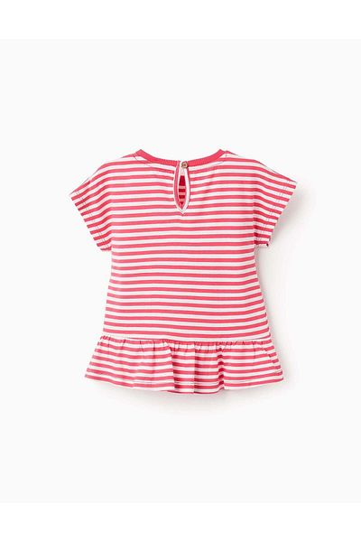 Ziddy Striped Cotton T-shirt for Baby Girls 'Minnie', White/Red
