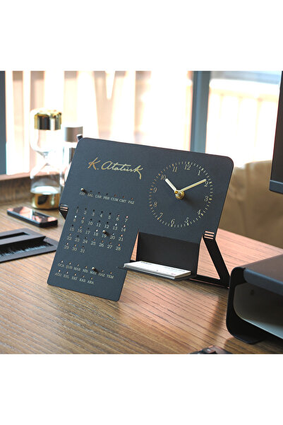 Artepera Kemal Atatürk İmzalı Metal Masa Saati ve Takvimi - Ev & Ofis Masaüst...