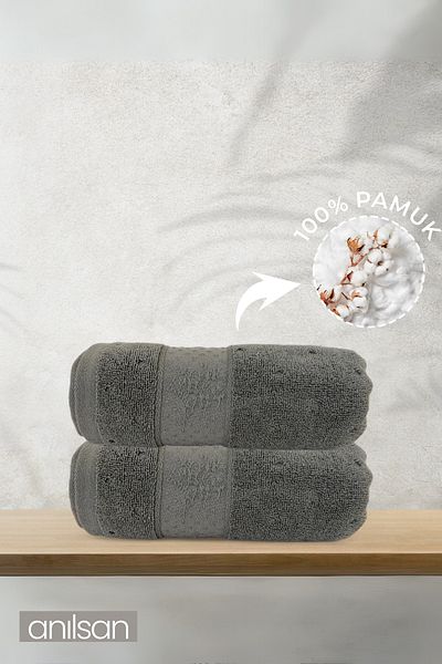 Anılsan 2 Pack Lune Anthracite Hand Towels - 50X90 Cm, 225 Gr, 100% Cotton, Spa and Hotel Towels, Daily Use