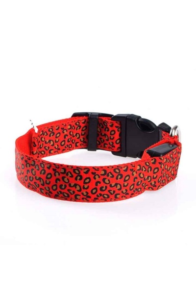 OEM LED collar for dogs and cats, leopard pattern, 40 cm, size M, red