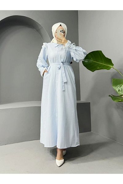 Modamorfo Rochie albastră cu dantelă și curea -bebe