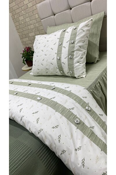 AHSEN TASARIM Tek kişilik lastikli fırfırlı etekli çarşaflı nevresim ve pike ...