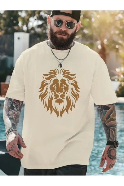 WOODROFFE Muški stil Zlatni lav Štampano T-shirt Oversize kroj Ležerni dečko