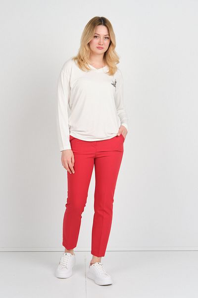Sistas Women's Long Sleeve V-Neck Embroidery Detailed Blouse 4565 Ecru
