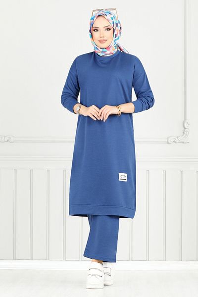 ModaMerve Arma Detail Hijab Suit 6032Uz1029-M Indigo