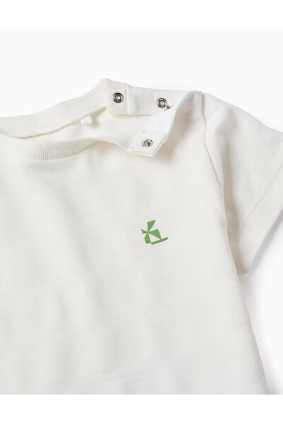 Ziddy Cotton Striped Texture T-shirt for Baby Boys, White