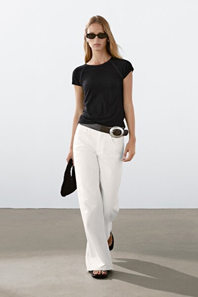 Massimo Dutti Kontrast dikişli kısa kollu t-shirt