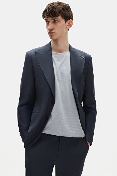 Tween Slim Fit Lacivert Düz Yünlü Takim Elbise
