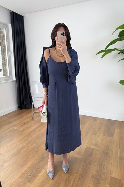 BİRCANÇİL Monisa Navy Blue Shirt Rope Strap Dress Set