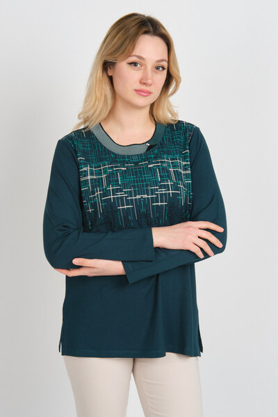 Detay Triko Жіноча блуза з довгими рукавами, розрізом з боків і декором з кам...