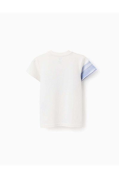 Ziddy Cotton T-shirt with Contrast Pocket for Baby Boys, White