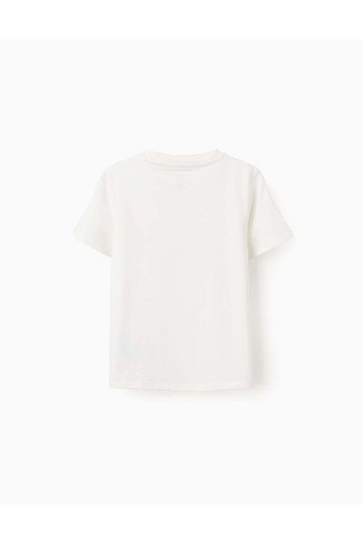 Ziddy Cotton T-shirt with Contrast Pocket for Boys, White
