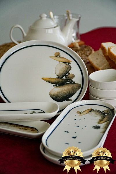 Farika Porselen Kaya 16 Piece Porcelain Breakfast Set for 6 People