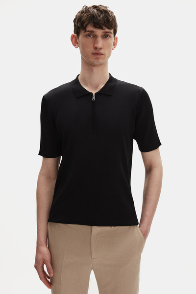 Tween Relaxed Fit Siyah Yarım Fermuarlı Polo Yaka Triko