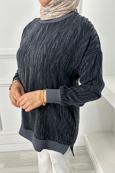 Linvey Zebra Pattern Ribbed Silk Cupra Tunic