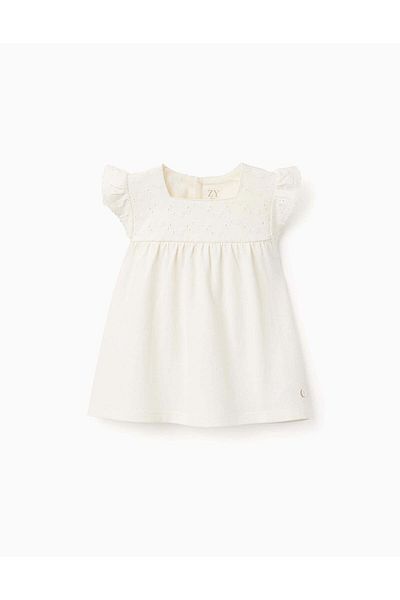 Ziddy Top with Ruffles and Broderie Anglaise for Baby Girls, White