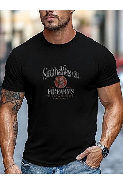 AEMİ Unisex Smith Wesson Oversize kroj okrugla kragna T-shirt