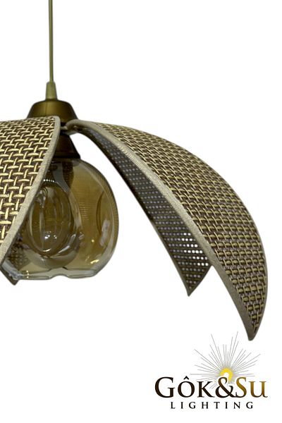 Göksu Lighting Rattan Propeller Model Pendant Lamp Chandelier Living Room Hall Entrance Kitchen