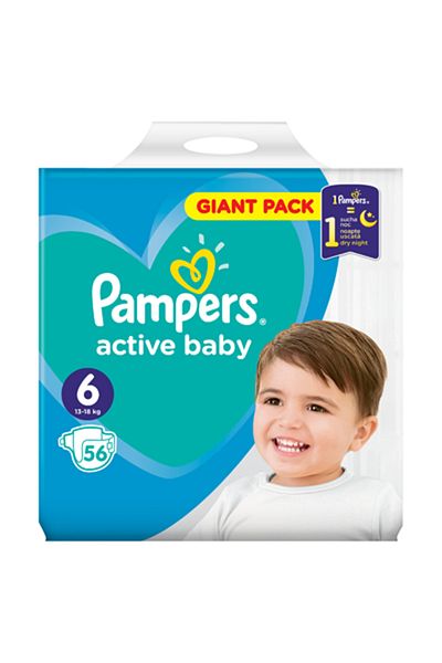 Pampers Scutece active pentru bebeluși nr. 6, 13-18 kg, 56 buc.