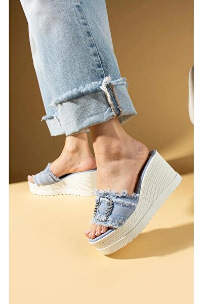 lady luvy by berkbay Kadın Keten Kalın Dolgu Topuk Poli Rahat Taban Casual Terlik