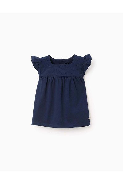 Ziddy Top with Ruffles and Broderie Anglaise for Baby Girls, Dark Blue