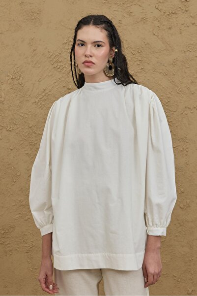 Fahhar Shirring Detailed Shirt Ecru