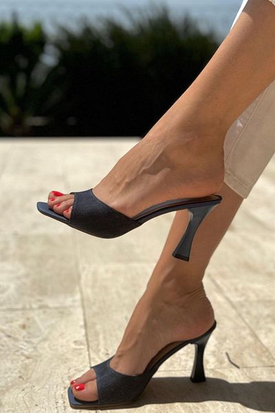 Gökhan Talay Papuci din Denim Cu Toc Mediu Hannah Bleumarin - 8 CM
