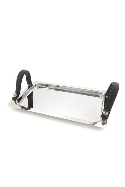 Mikasa Moor Black Leather Steel Tray 42x27x2cm